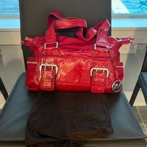 Michael Kors red Patent leather handbag with silver accents